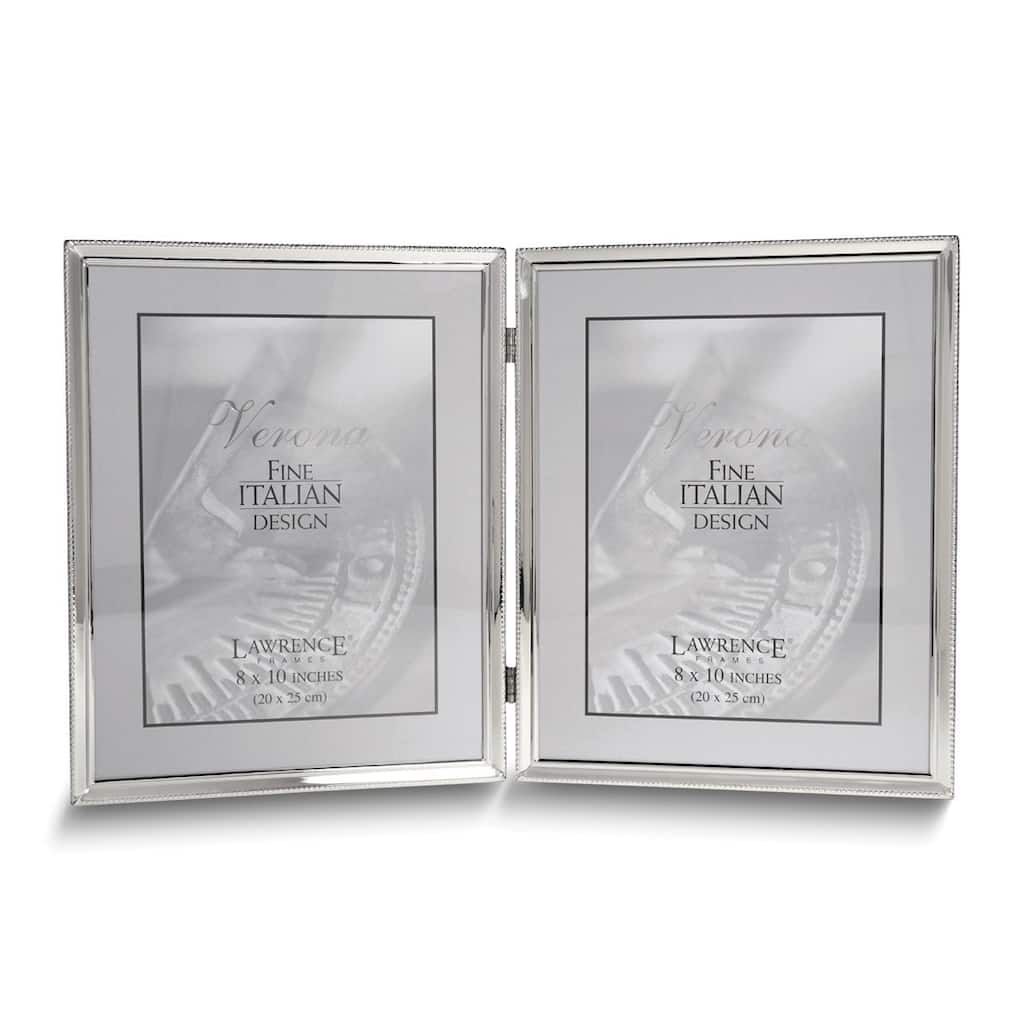 Curata Polished Silver-Plated 8x10 Portrait Hinged Double Frame - Bead Border Design