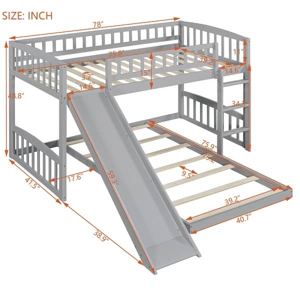 Twin Over Twin Bunk Bed with Slide and Reversible Ladder, Solid Wood Frame with Guardrails, Durable Design