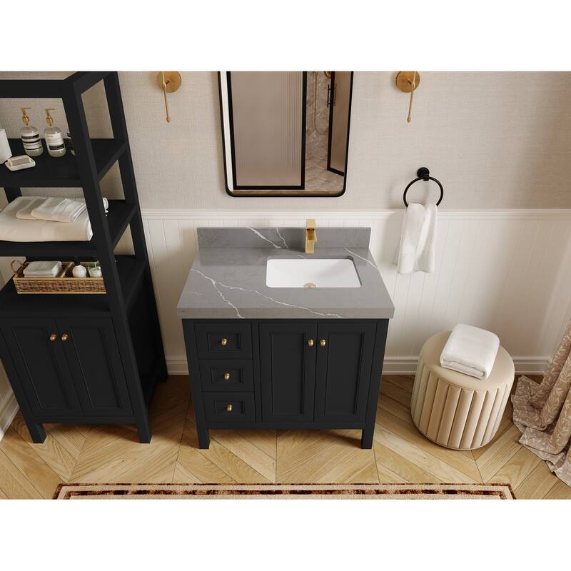 Willow Collections 36 in. W x 22 in. D Nashville Right Offset Sink Bathroom Vanity with Countertop - 2”Piatra Gray - Black