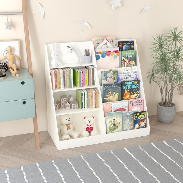 slide 2 of 14, Kids Bookshelf and Toy Storage Organizer in Kids Room Playroom Nursery for Kids, Children, Toddlers - White White