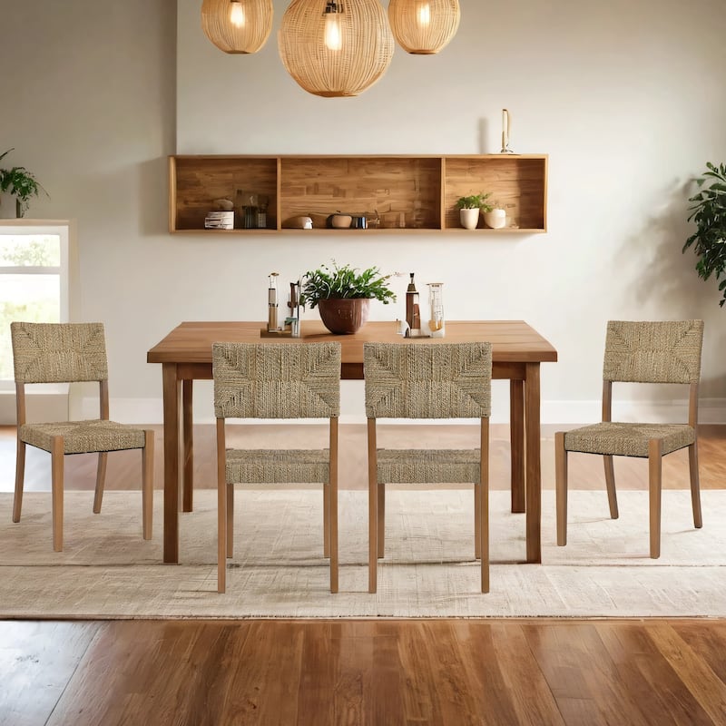 Couture 17.6" Wide Weave Seagrass Rattan Dining chairs - 17.6"W x 20.8"L x 35.6"H - Set of 4 - Brown