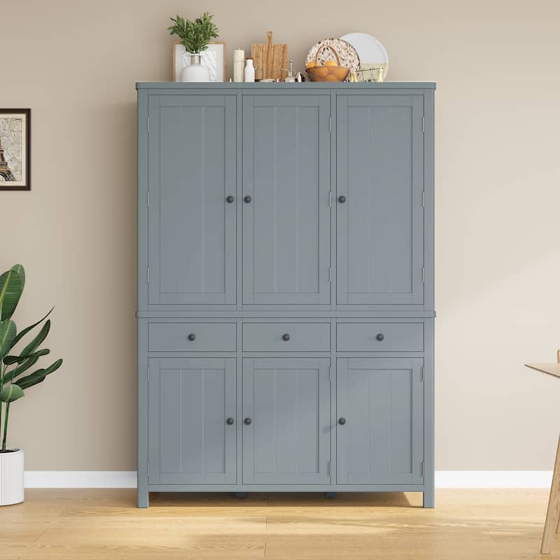 75" Farmhouse Kitchen Pantry Cabinet with Door Shelves, Large Freestanding Cupboard with Pull-Out Trays