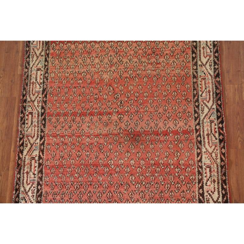 Hand Knotted Oriental 100% Wool Carpet Traditional All-Over Red Botemir Runner Rug - 9' 4'' X 3' 8''