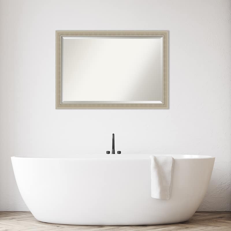 Mezzo Silver Beveled Wood Framed Bathroom Vanity Wall Mirror - Mezzo Silver