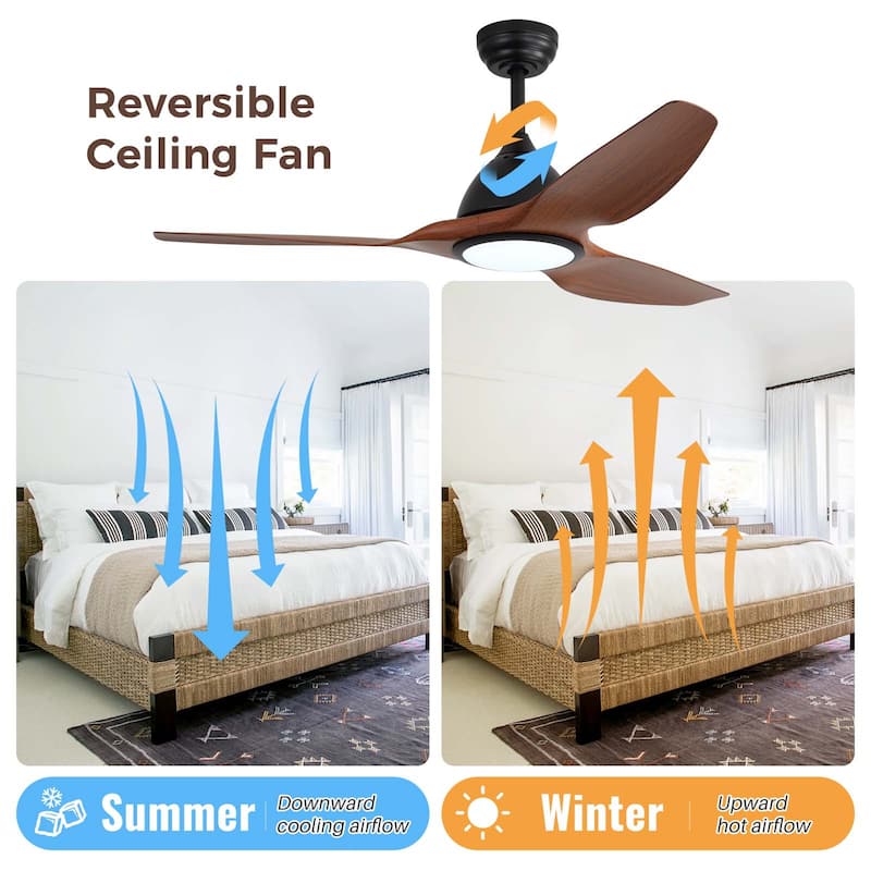 52" Modern Smart Ceiling Fan with Dimmable 3-Color LED Light