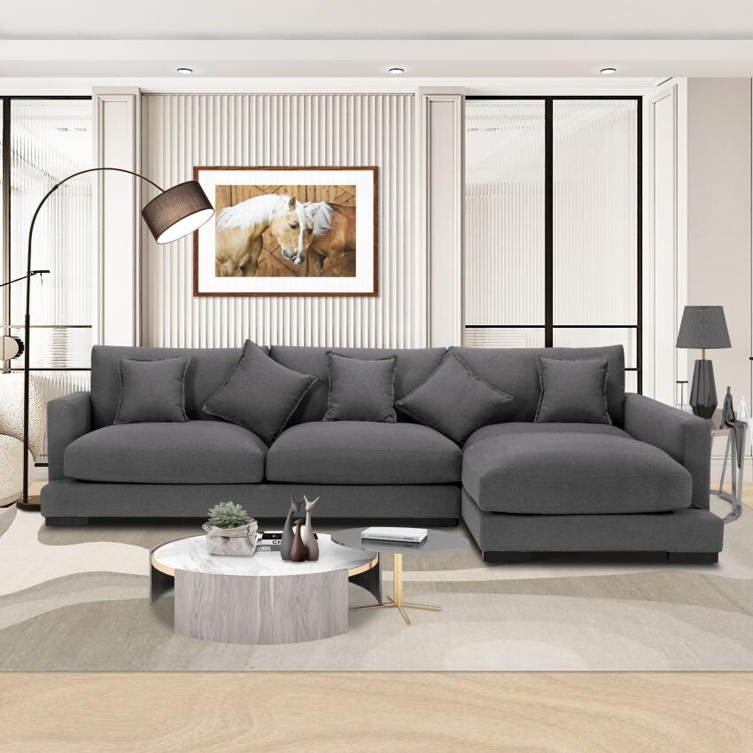 Moda Furnishings Soft and comfortable Sectional sofa right hand facing dark grey fabric