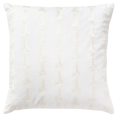 HomeRoots 20" White Botanical Stripe Cotton Throw Pillow With Embroidery