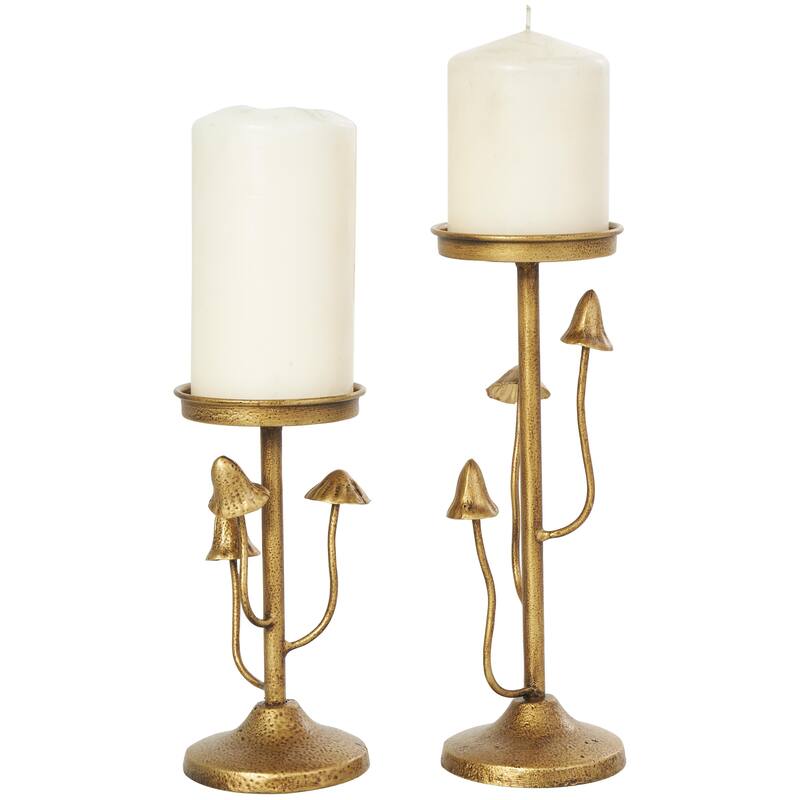 Metal Abstract Mushroom Inspired Candle Holder - Set of 2 Gold - Roche River Decor - Gold - S/2 10", 7"H