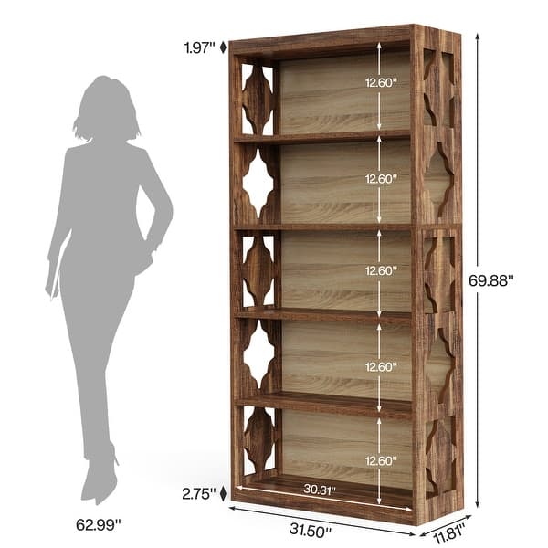 6-Tier Bookcase, 70-Inch Tall Freestanding Bookshelf with Hollow ...