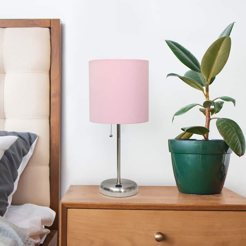 Stick Base Table Desk Lamp with Pink Drum Shade - 19.5" - Brushed Steel