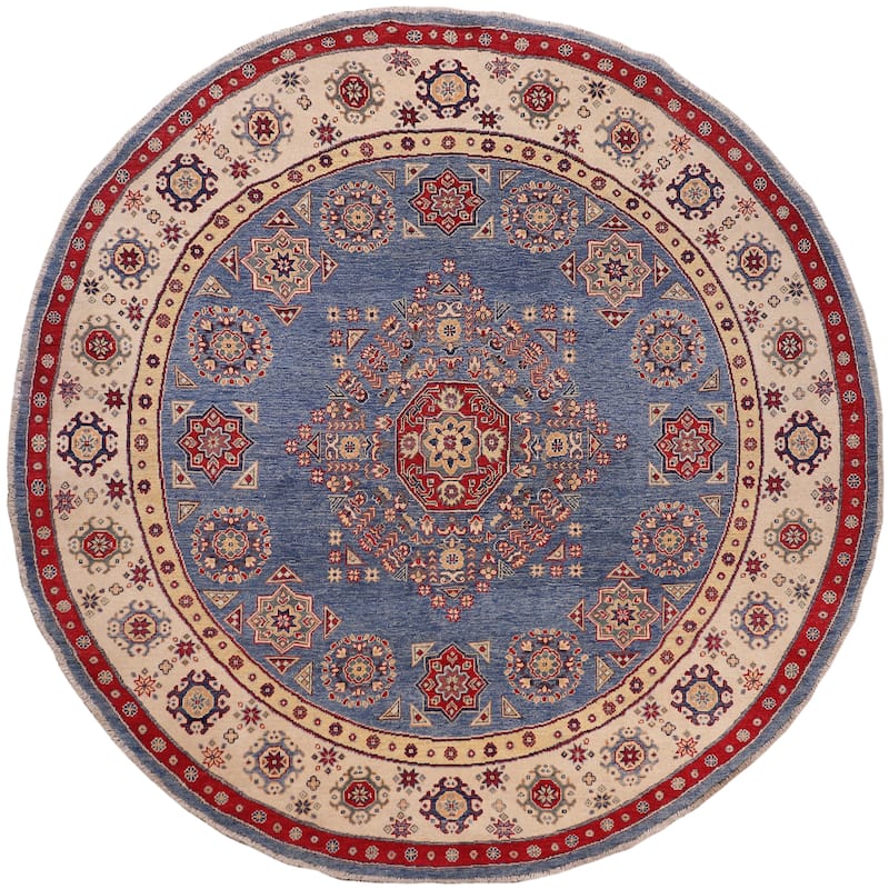 Tribal Kazak Jazmine Light Blue/Beige Wool Round - 8'0'' x 8'0''