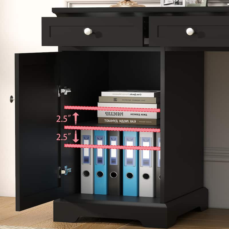 60W Black Pedestal Desk Office Desk with Drawers, File Cabinet