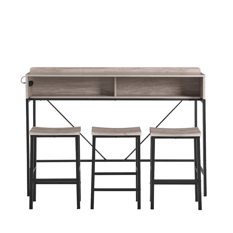 59" Bar LED Lighted Console Table with Power Outlets and 3 Ergonomic Saddle Chairs - 59" X 21.7" X 41"