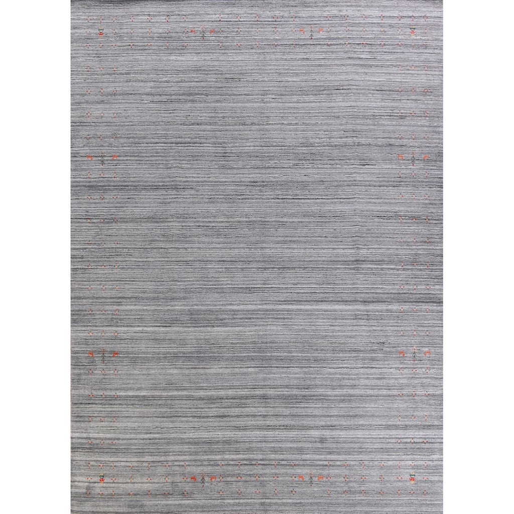 Hand Knotted Oriental 100% Wool Carpet Tribal Tribal Greys & Charcoal Gabbeh Area Rug - 12' 2'' X 9' 4''