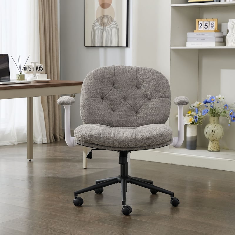Cross Legged Office Chair with Flip-up Armrests and Wheels, Wide Seat