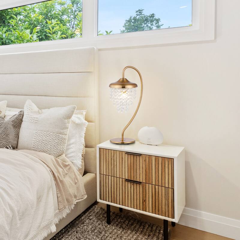 21" Modern Gold Crystal Arched Table Lamp with Dimmable Switch