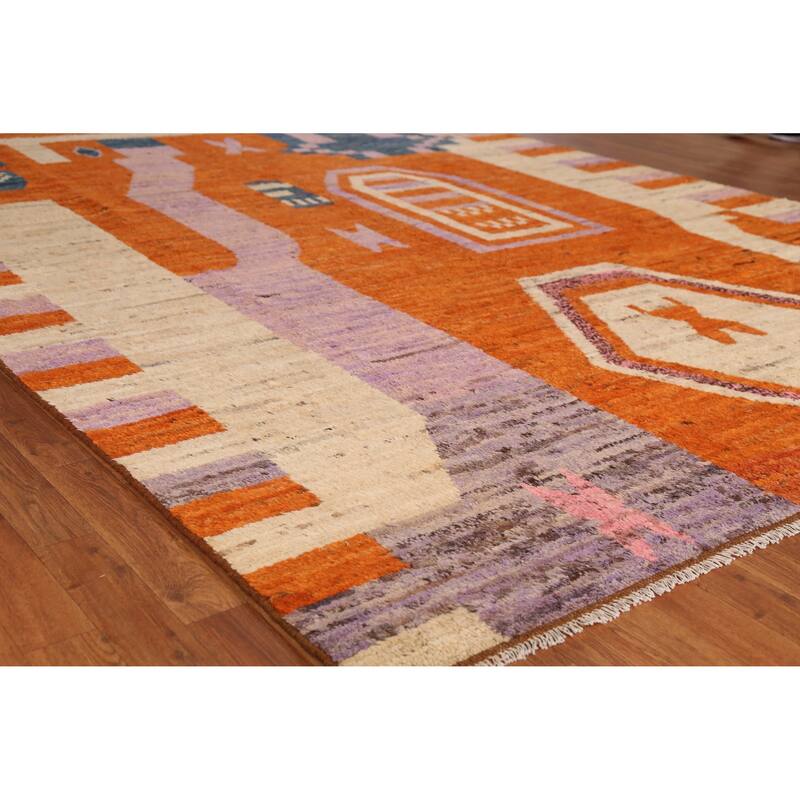 Moroccan Oriental Area Rug Handmade Orange Wool Carpet - 8'2" x 10'1" - 8'2" x 10'1" - Orange