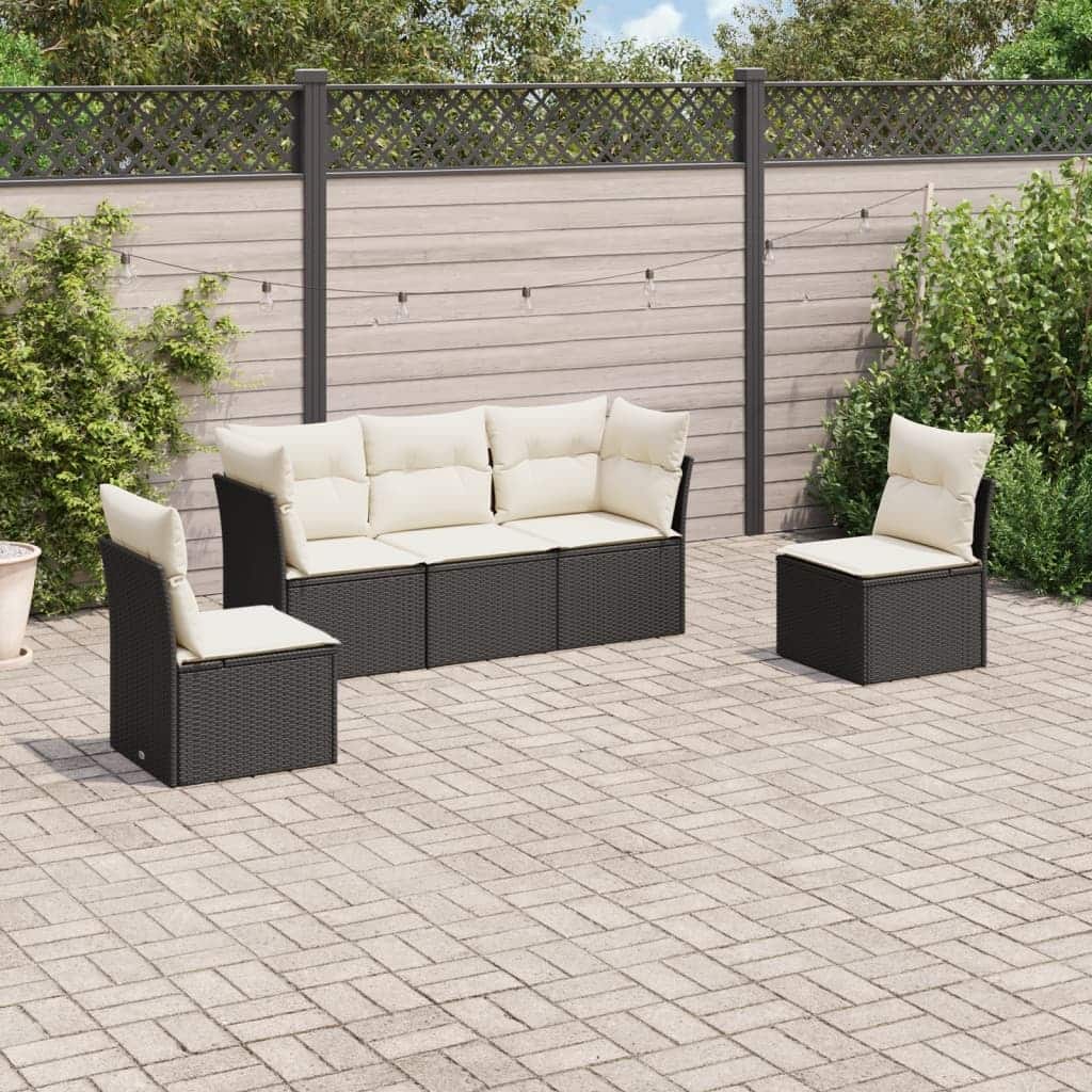 vidaXL Garden Sofa Set Black, Cream White Poly Rattan, Powder-Coated Steel - 24.4 x 24.4 x 27.2