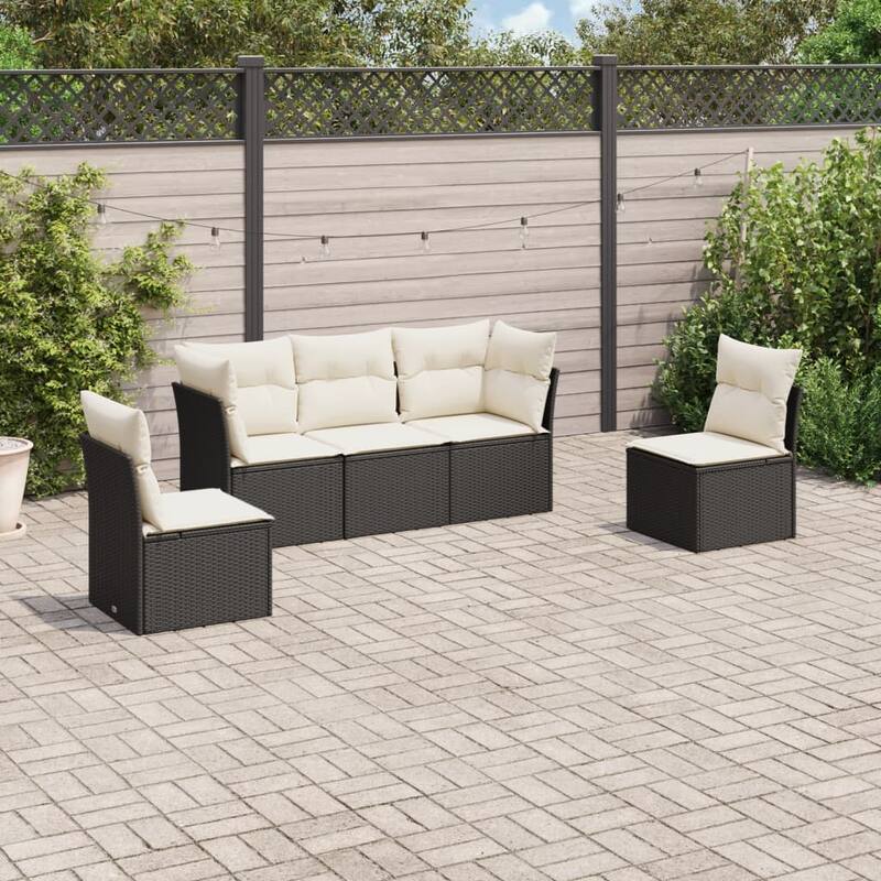 vidaXL Garden Sofa Set Black, Cream White Poly Rattan, Powder-Coated Steel - 24.4 x 24.4 x 27.2