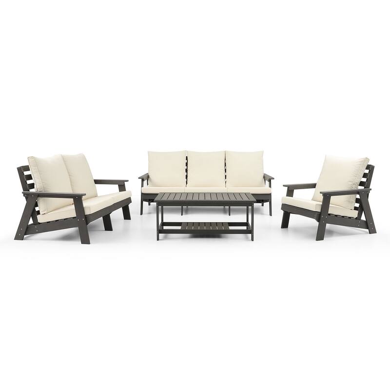 Wood Grain Outdoor Loveseat with Cushions