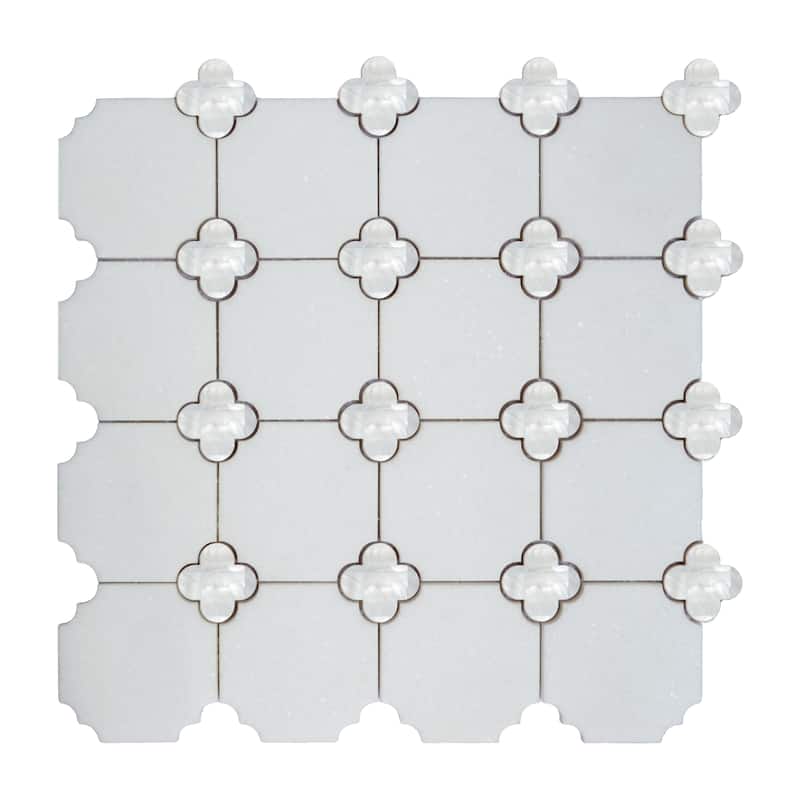Thassos White And Mother Of Pearl Clover Mosaic Wall And Floor Tile - Case (10 Sheets)
