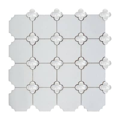 Thassos White And Mother Of Pearl Clover Mosaic Wall And Floor Tile - Case (10 Sheets)