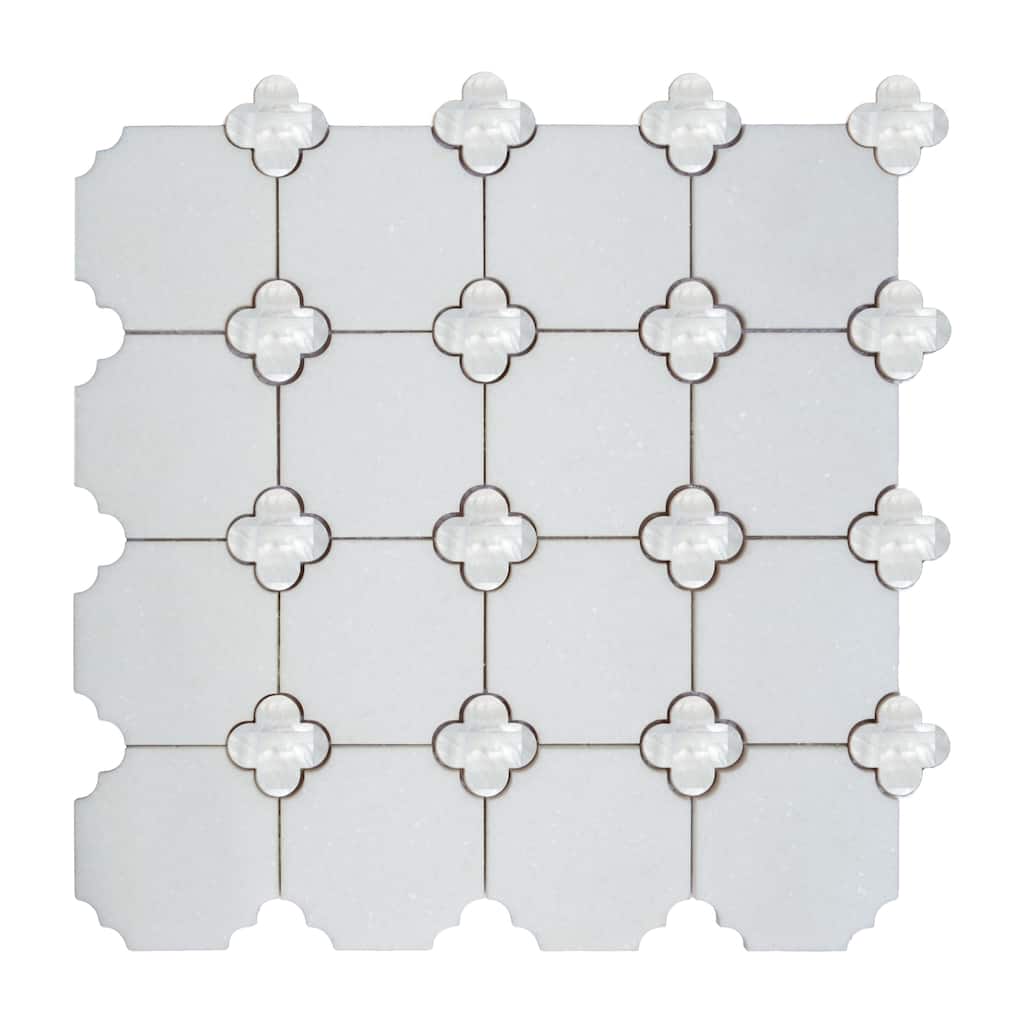 Thassos White And Mother Of Pearl Clover Mosaic Wall And Floor Tile - Case (10 Sheets)