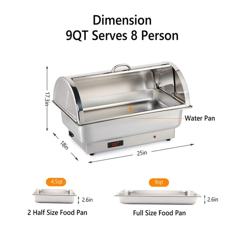400W 9Qt Stainless Steel Electric Hot Pot with Stainless Steel Half Round and Half Flip Lid