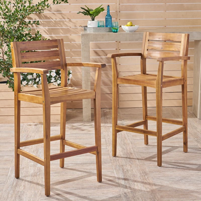 Stamford Outdoor Rustic Acacia Wood Barstool (Set of 2) by Christopher Knight Home - Teak