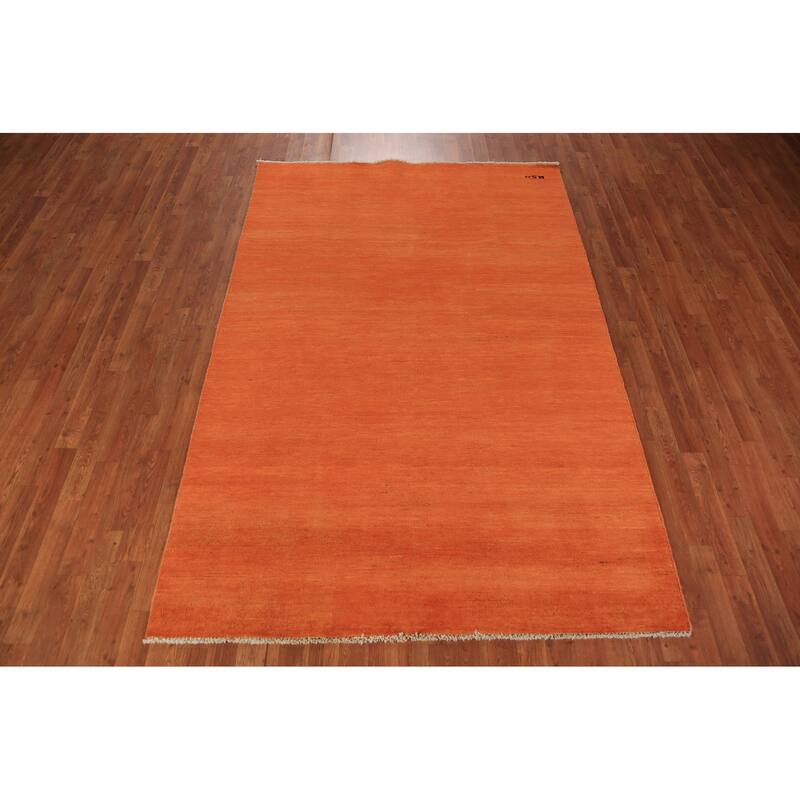 Orange Modern Gabbeh Oriental Area Rug Solid Hand-Knotted Wool Carpet - 5'3" x 7'11"