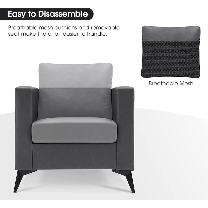 MCombo Modern Accent Chair, Club Armchair with Metal Legs, Faux Leather Single Sofa Chairs