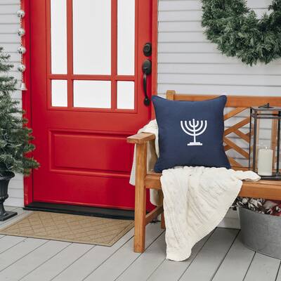 Sunbrella Spectrum Indigo with White Embroidery Indoor/Outdoor Menorah Embroidered Pillow, Corded