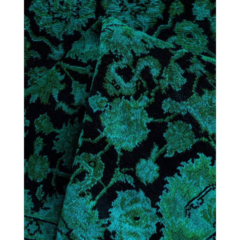 Overton Hand Knotted Wool Vintage Inspired Modern Contemporary Overdyed Green Runner Rug - 2' 7" x 9' 8"