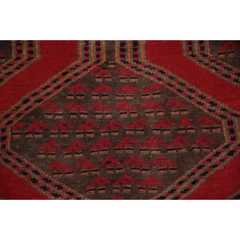 Hand Knotted Oriental 100% Wool Carpet Traditional Geometric Red Hamedan Runner Rug - 10' 5'' X 3' 6''