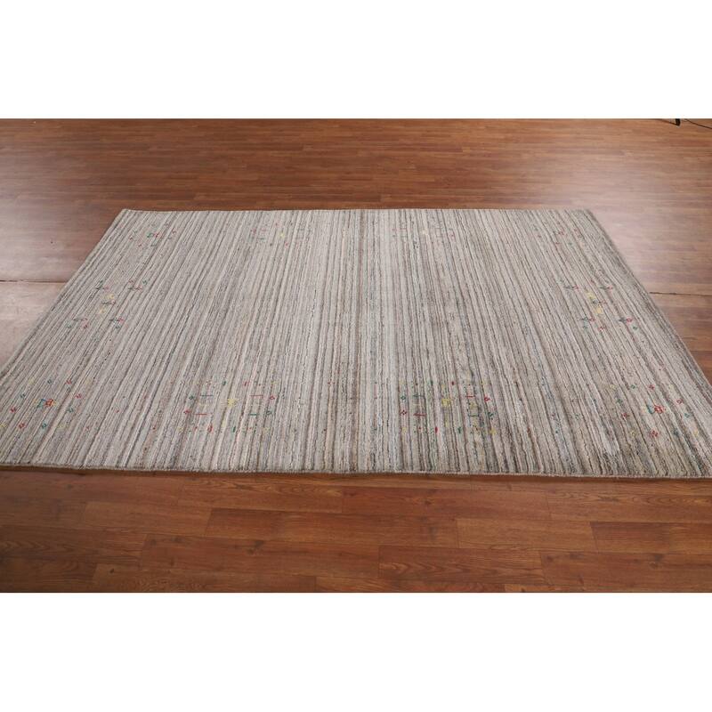 Earth Tone Gabbeh Indian Area Rug Handmade Tribal Wool Carpet - 5'0" X 7'10"