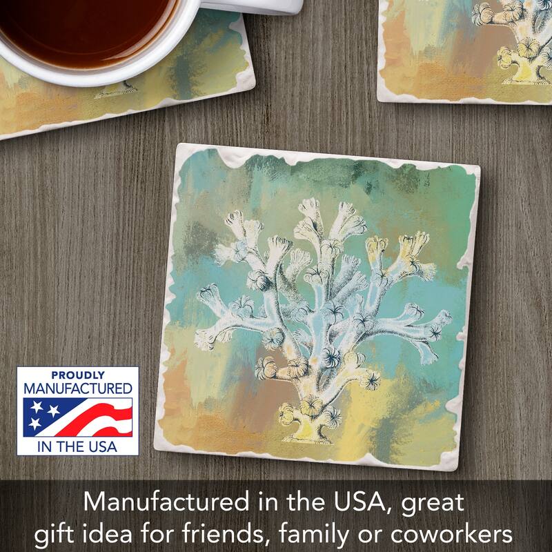4 Pack Absorbent Stone Coasters with Cork Backing 4" Square Made in The USA Absorbent Wipes Clean