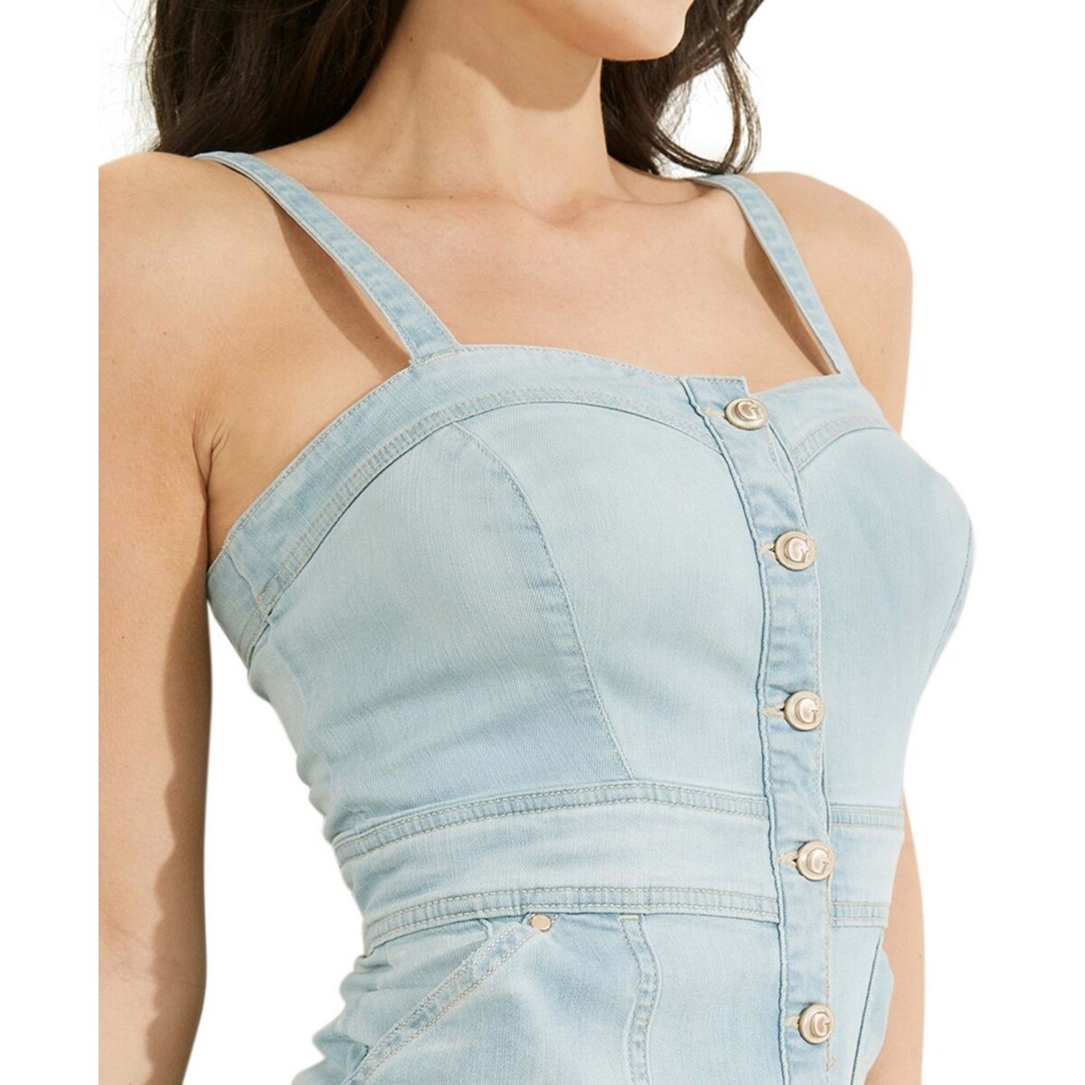 mare mare denim shirt dress Mersea Women's Charlotte Chambray Button Up in Open Sky this midi FW25_EDITORIAL_PREORDER Color:Black Lace+Nude Lining Bow tie Denim dress