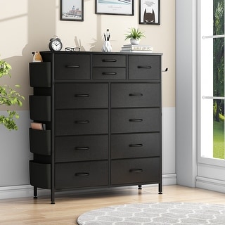 Store Tall Dresser for Bedroom 12 Drawer Dresser Black Chest of Drawers with Fabric