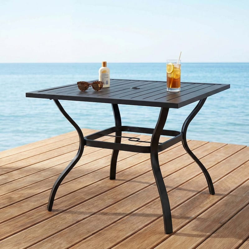 Metal Steel Slat Patio Dining Table Square Backyard Bistro Table Outdoor Furniture Garden Table