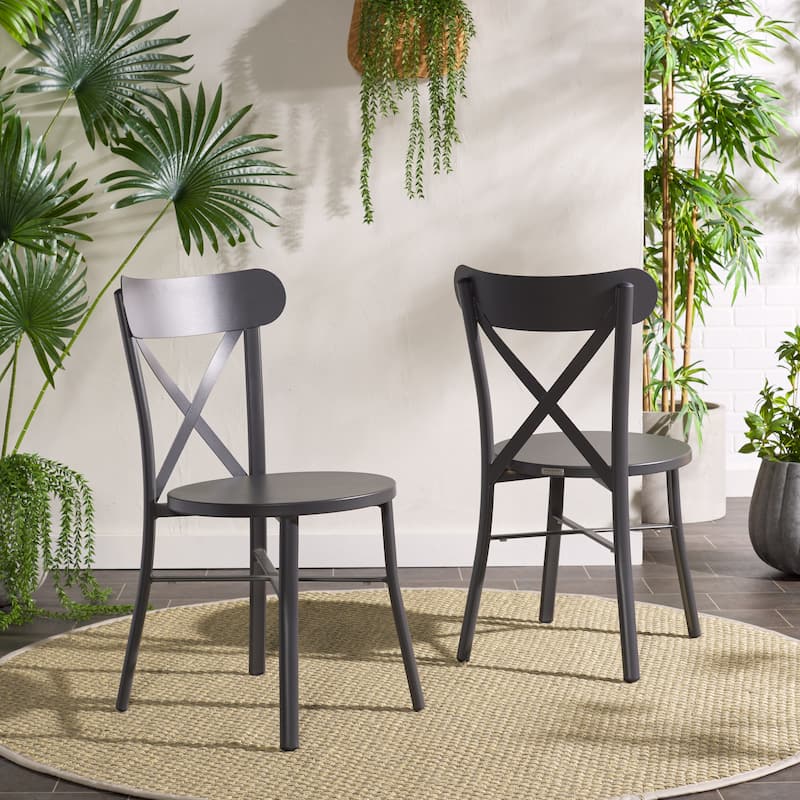 SAFAVIEH Outdoor Living Core 18-inch Cross Back [SET of 2] - 17"W x 20"D x 33"H - Grey