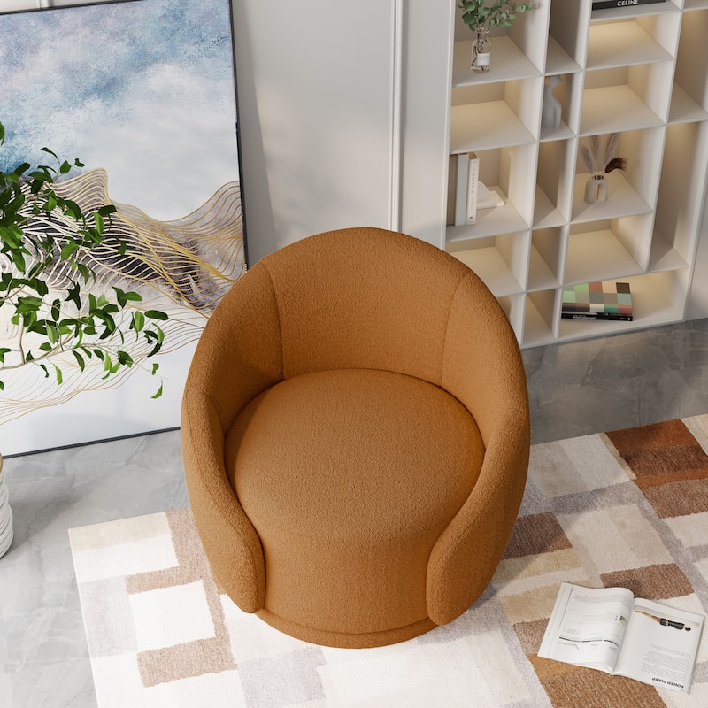 Upholstered Boucle Swivel Barrel Chair