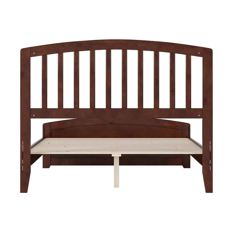 Rustic Wood Platform Bed - Low Profile Full Bed Frame with Footboard - Walnut Finish