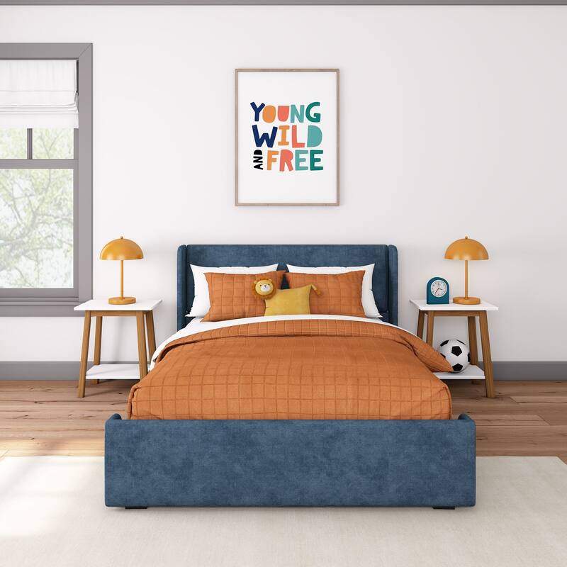 Max and Lily Full-Size Upholstered Bed with Rectangular Headboard