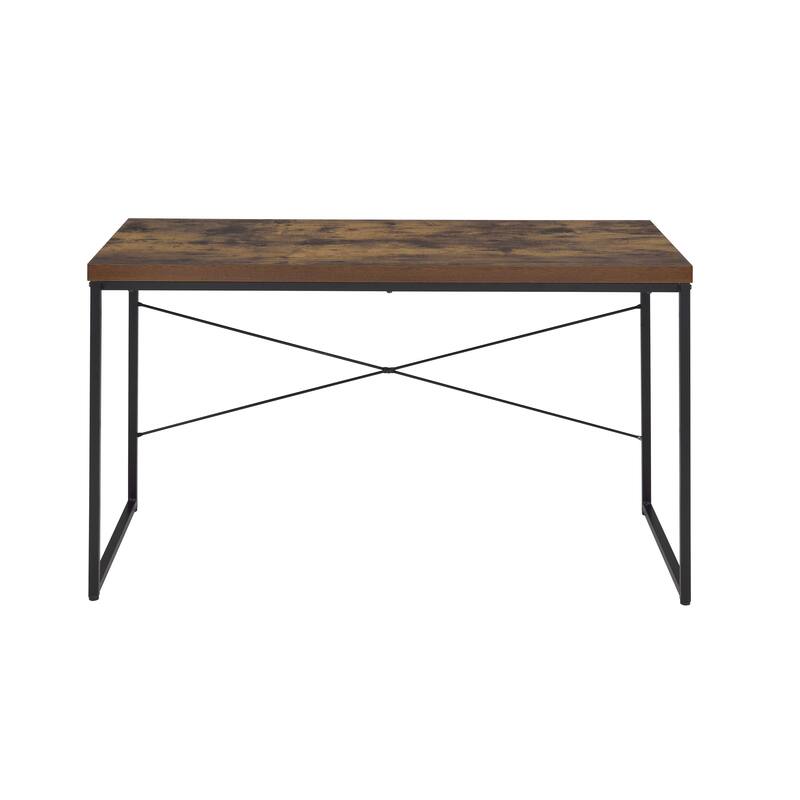 Modern Rustic Writing Desk with Oak Wooden Top, Industrial U-Shaped Metal Legs, and Durable Back "X" Support for Home Office