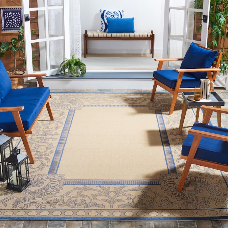 SAFAVIEH Courtyard Kitija Indoor/ Outdoor Waterproof Patio Backyard Rug - 8' x 11' - Natural/Blue