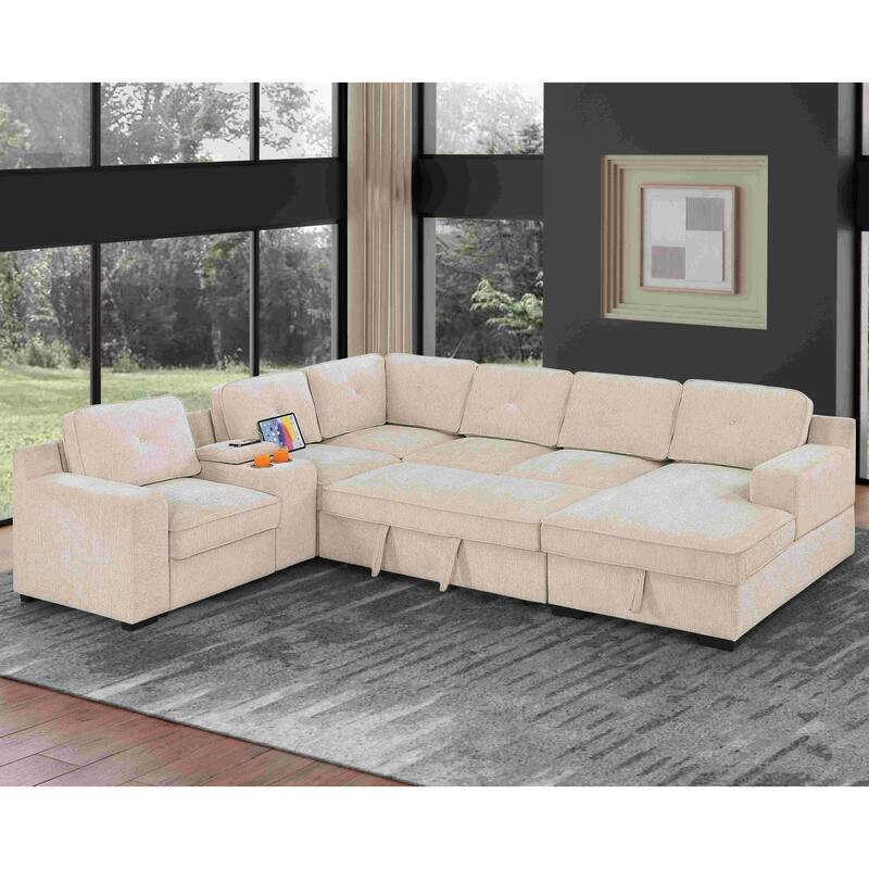 Oversized U Shaped Sleeper Sectional Sofa Pull Out Couch Bed