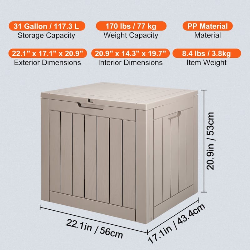31-Gallon Outdoor Storage Box for Patio, Garden, and Pool - 22.09 x 17.09 x 20.87 in