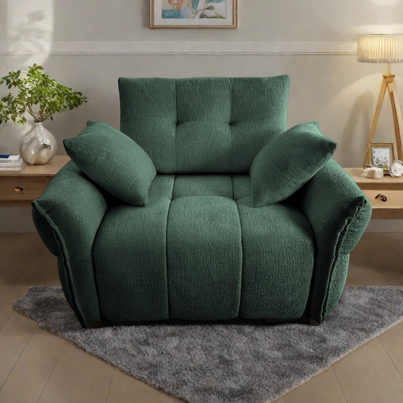 53.94" Chenille 1-Seater Sofa with High-Resilience Support Cushions and Throw Pillows - Green