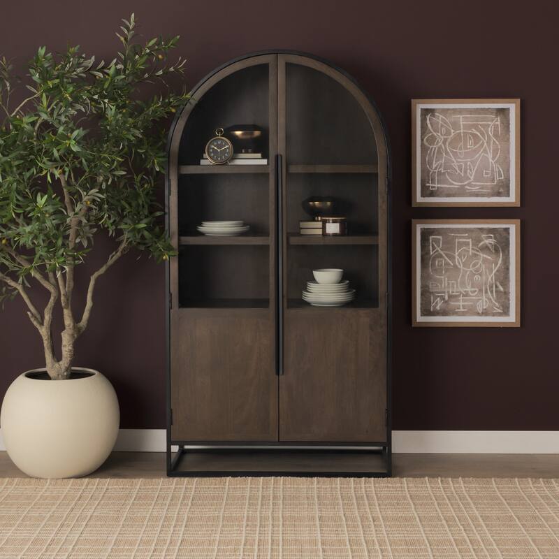 Sloan Black/ Dark Brown Arched Display Dining Cabinet