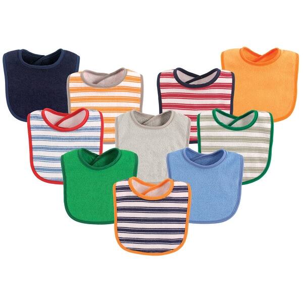 slide 1 of 1, Luvable Friends Baby Boy Cotton Terry Bibs 10pk, Boy Stripe, One Size - Boy Stripe - One Size One Size - Boy Stripe